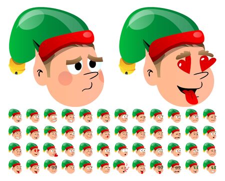 Vector Illustrated Christmas Elf Cartoon Emotion facesのイラスト素材