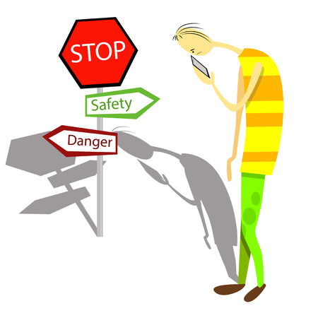 Forgetful man is walking toward danger.のイラスト素材