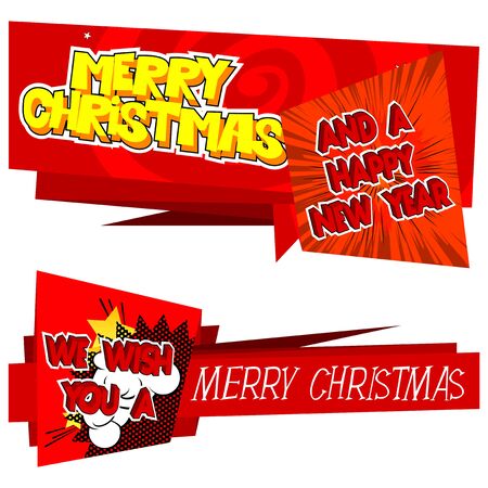 Two vector Christmas banner with comic book effects.のイラスト素材