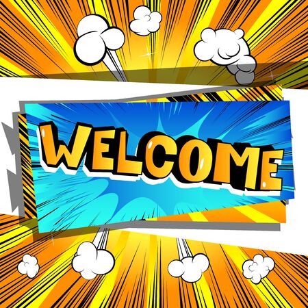 Banner with the word welcome, vector comic book design.のイラスト素材