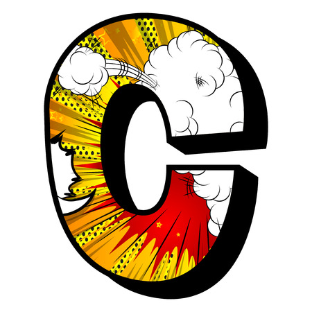 Letter C filled with comic book explosion, background.のイラスト素材