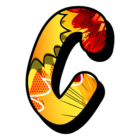 Letter C filled with comic book explosion, background.のイラスト素材