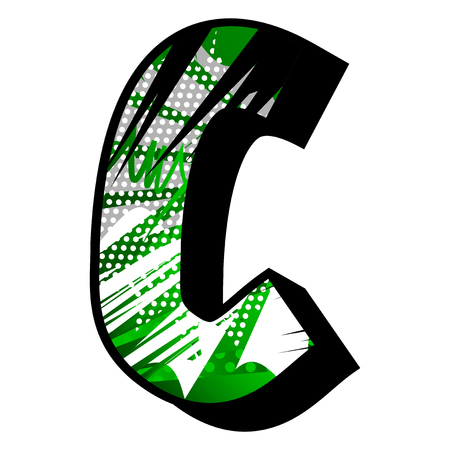Letter C filled with comic book explosion, background.のイラスト素材