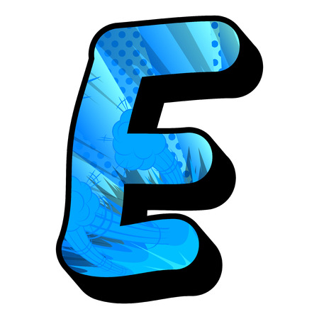 Letter E filled with comic book explosion, background.のイラスト素材