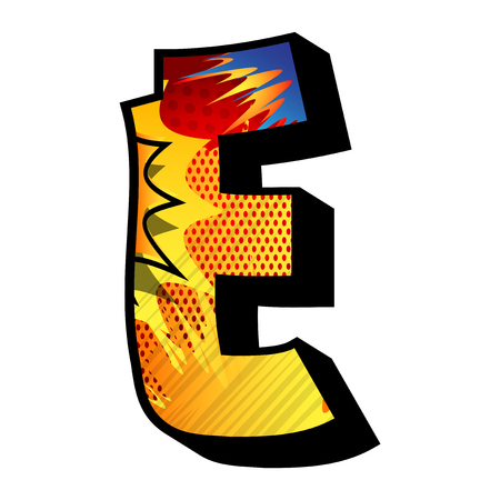 Letter E filled with comic book explosion, background.のイラスト素材