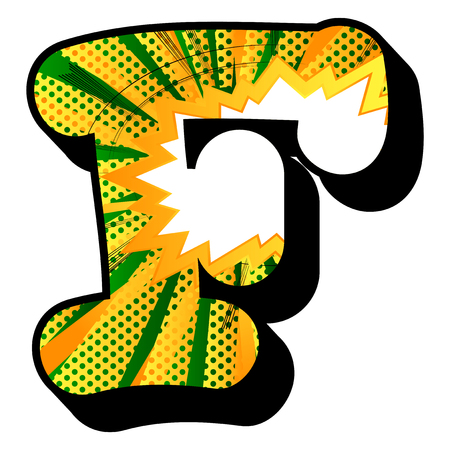 Letter F filled with comic book explosion, background.のイラスト素材