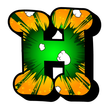 Letter H filled with comic book explosion, background.のイラスト素材