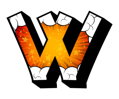 Letter W filled with comic book explosion, background.のイラスト素材