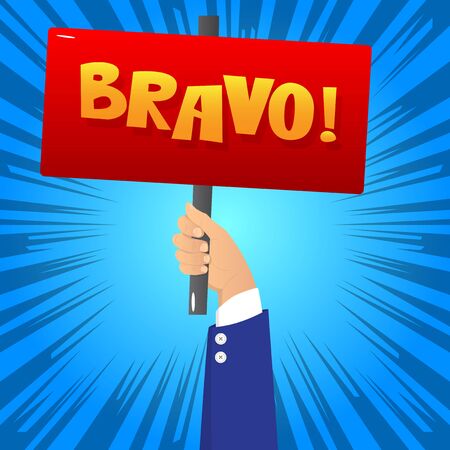 Vector illustrated cartoon hand holding Bravo sign.のイラスト素材