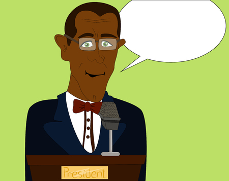 Cartoon Afro American president giving a speech on a podium.のイラスト素材