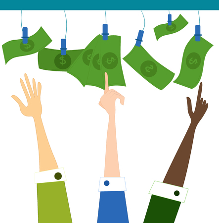 Hand reaching and pointing toward the money. Vector cartoon illustration.のイラスト素材