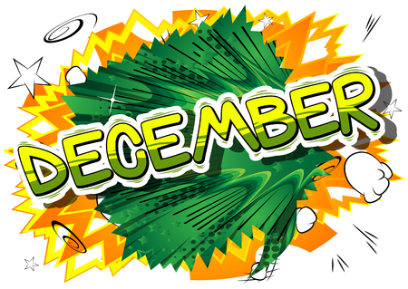 December - Comic book style word on abstract background.のイラスト素材