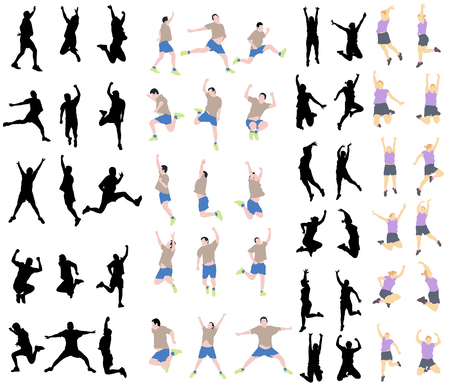 Set of jumping people isolated on white background.のイラスト素材