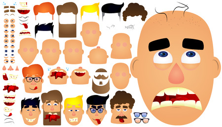 Cartoon male face characters for your template. Big set of emotions, facial expressions. Vector illustration.のイラスト素材