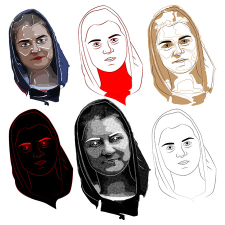 Young woman's face. Abstract vector illustration set.のイラスト素材