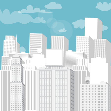 White cityscape with blue sky. Vector cartoon illustration.のイラスト素材