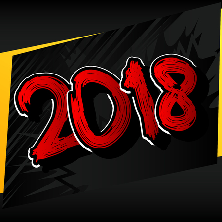 Creative happy new year 2018 design card on comic book background. Vector illustration.のイラスト素材