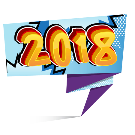Creative happy new year 2018 design card on comic book background. Vector illustration.のイラスト素材