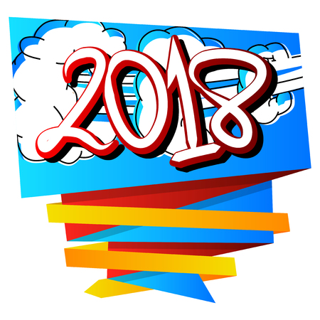 Creative happy new year 2018 design card on comic book background. Vector illustration.のイラスト素材