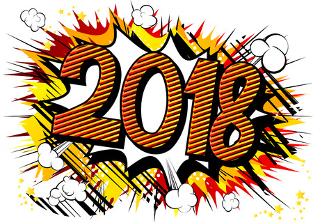 Creative Happy New Year 2018 design card on comic book background.のイラスト素材