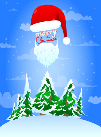 Cartoon Santa hat greeting card, vector illustration.のイラスト素材