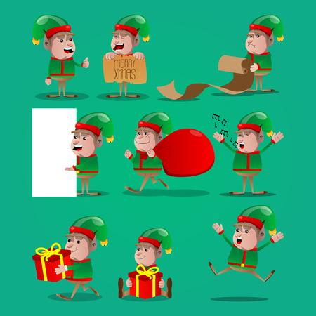 Set of Christmas Elf Vector cartoon character illustration.のイラスト素材