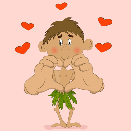 Savage kid showing heart sign with his hands.のイラスト素材