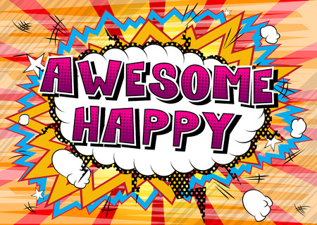 Awesome Happy - Comic book style word on abstract background.のイラスト素材