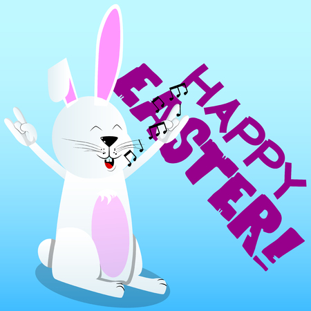 Easter bunny with hands in rocker pose. Vector cartoon character illustration.のイラスト素材
