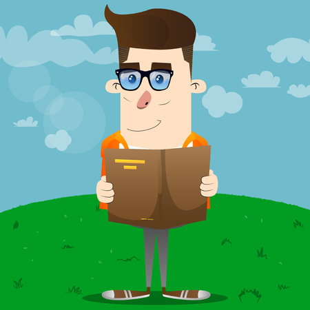 Schoolboy reading a book. Vector cartoon character illustration.のイラスト素材