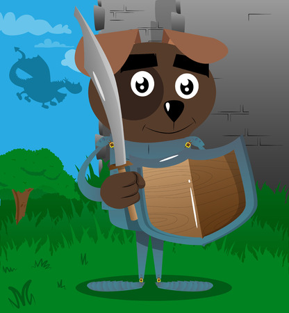 Cartoon illustrated brave dog knight in armor. Vector cartoon character illustration.のイラスト素材