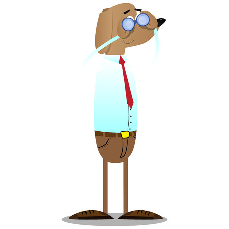 Cartoon illustrated business dog looking through binoculars.のイラスト素材