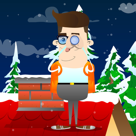 Schoolboy holding binoculars in his hands. Vector cartoon character illustration.のイラスト素材