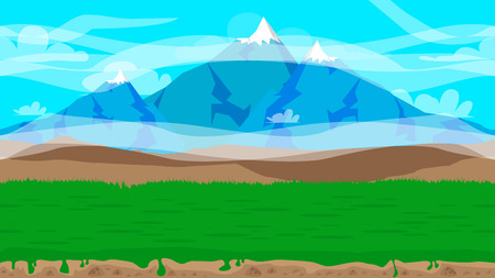 Cartoon seamless nature landscape background illustration, endless field for games and animations.のイラスト素材