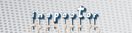 Diverse hands holding letters of the alphabet created the word Inspector. Vector illustration.のイラスト素材