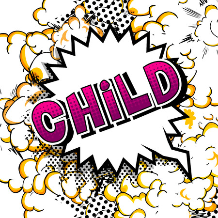 Child - Comic book style word on abstract background.のイラスト素材