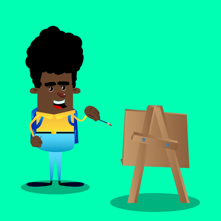 Schoolboy artist painting. Vector cartoon character illustration.のイラスト素材