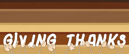 Diverse hands holding letters of the alphabet created the word Giving Thanks. Vector illustration.のイラスト素材