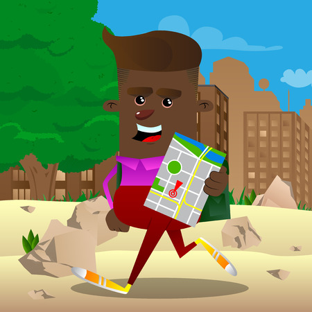Schoolboy holding map. Vector cartoon character illustration.のイラスト素材
