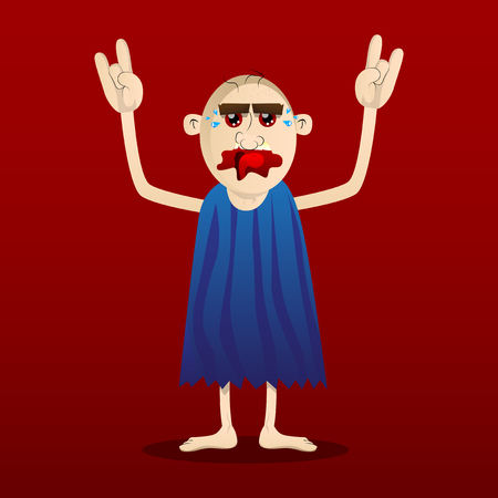 Cartoon caveman with hands in rocker pose. Vector illustration of a man from the stone age.のイラスト素材