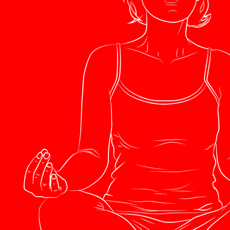 Yoga concept. Comic book style vector line art of a woman doing yoga, meditating.のイラスト素材