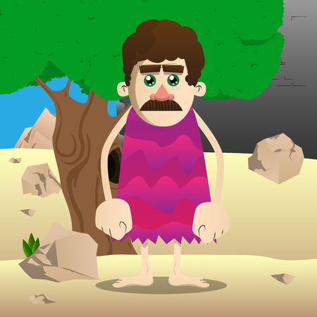 Cartoon caveman standing. Vector illustration of a man from the stone age.のイラスト素材