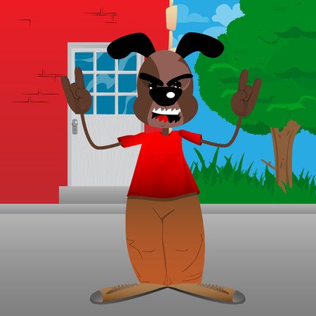 Funny cartoon dog with hands in rocker pose. Vector illustration.のイラスト素材