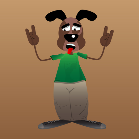 Funny cartoon dog with hands in rocker pose. Vector illustration.のイラスト素材