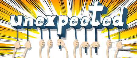 Diverse hands holding letters of the alphabet created the word Unexpected. Vector illustration.のイラスト素材