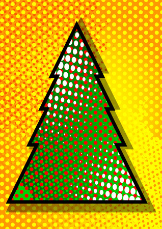 Vector illustrated retro comic book Christmas tree background, pop art vintage style abstract background.のイラスト素材