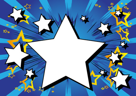 Vector illustrated retro comic book background with big blank star, pop art vintage style backdrop.のイラスト素材