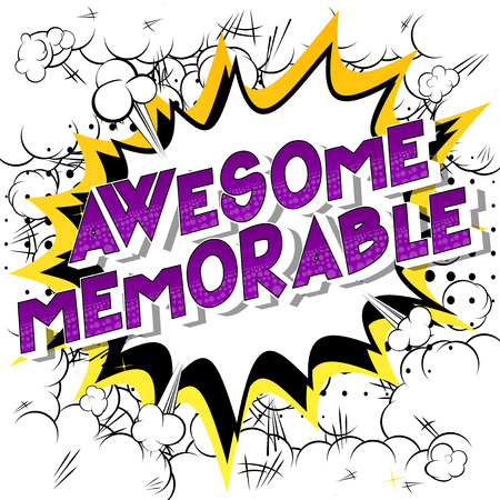 Awesome Memorable - Vector illustrated comic book style phrase on abstract background.のイラスト素材
