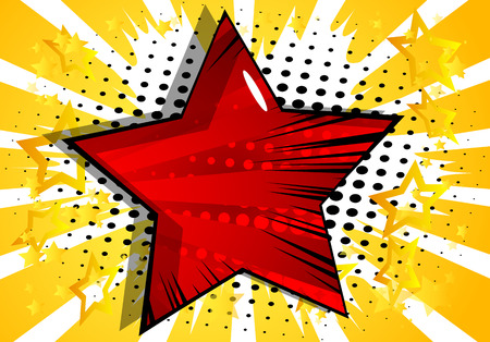 Vector illustrated retro background with big star filled with comic book effect, pop art vintage style backdrop.のイラスト素材