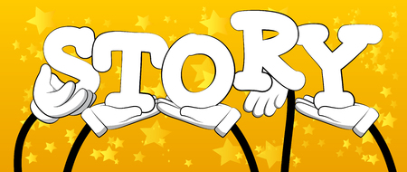 Diverse hands holding letters of the alphabet created the word Story. Vector illustration.のイラスト素材